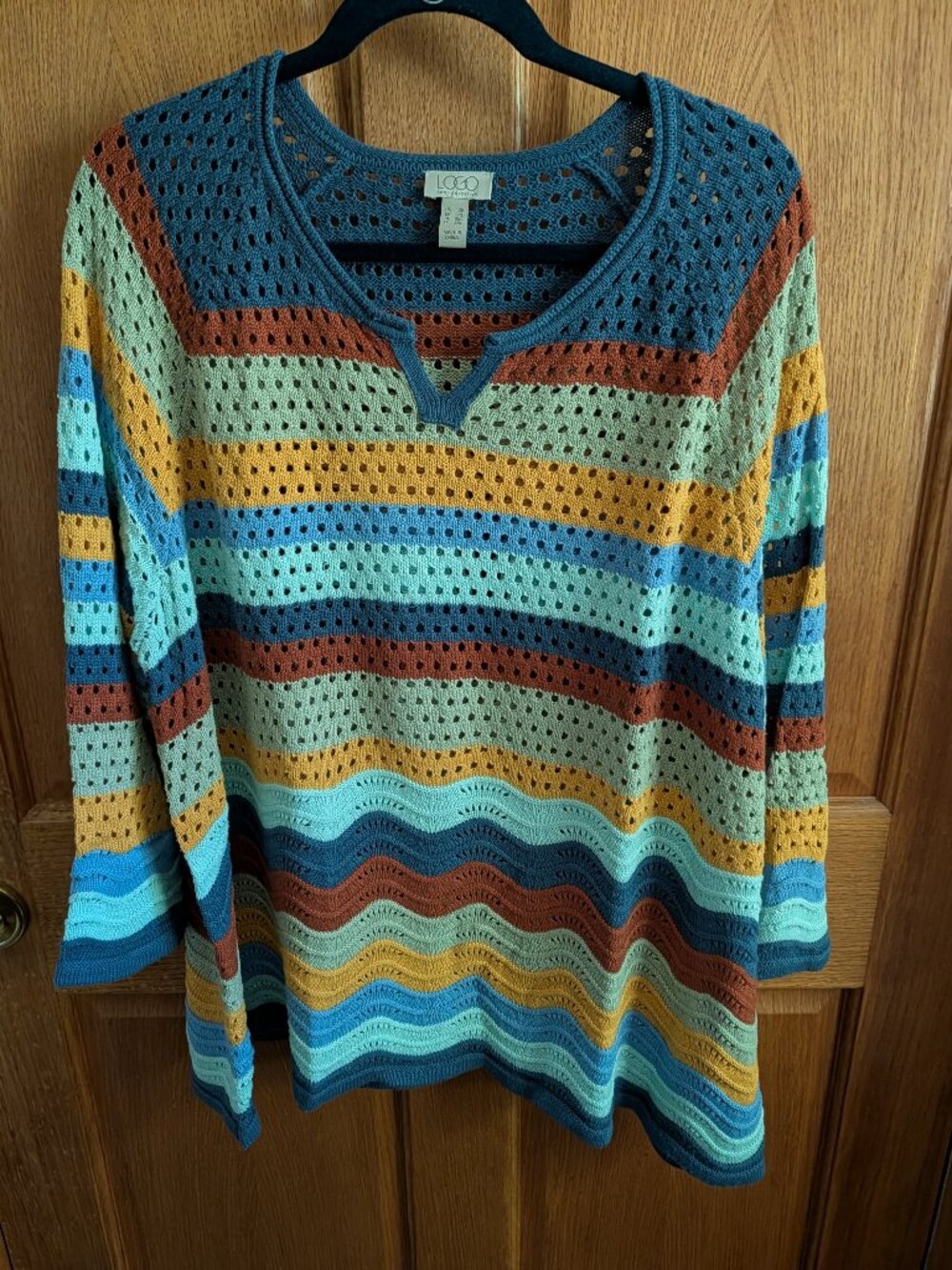 LOGO by Lori Goldstein Wave Crochet Sweater